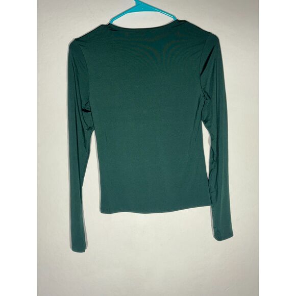 H&M Long Sleeve Keyhole Ruched Front Top Brown & Green Lot of 2 Women’s Sz S - Picture 5 of 10